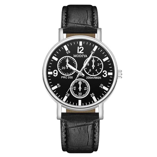 rorios Herren Quarzuhr mit DREI Sub-Dial Lässiges Lederarmbanduhr Modische Analog Uhr für den täglichen Gebrauch Schwarz von rorios