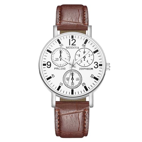 rorios Herren Quarzuhr mit DREI Sub-Dial Lässiges Lederarmbanduhr Modische Analog Uhr für den täglichen Gebrauch Weiß und Braun von rorios