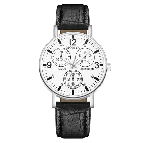 rorios Herren Quarzuhr mit DREI Sub-Dial Lässiges Lederarmbanduhr Modische Analog Uhr für den täglichen Gebrauch Weiß und Schwarz von rorios