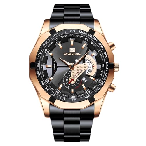 rorios Herren Quarzuhr mit Datumsanzeige Leuchtende Zeigerwaterdichte Wache Sportliche Uhr für Männer Roségold von rorios