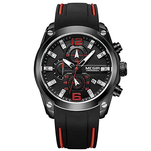 rorios Herren Sportuhr Silikonband Armbanduhren Edelstahl Kalender Leuchtend Stoppuhr Multifunktionen Wasserdicht Herrenuhr von rorios