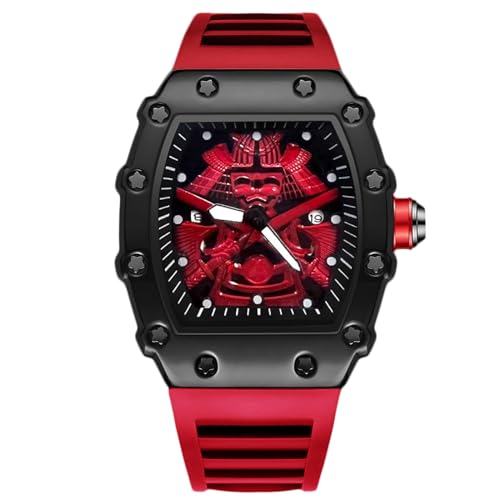 rorios Herren Tonneau Armbanduhren Analog Quarz Uhr Einzigartige Kreative Uhr Freizeit Leuchtend Uhr für Männer mit Silikon Armband Rot von rorios