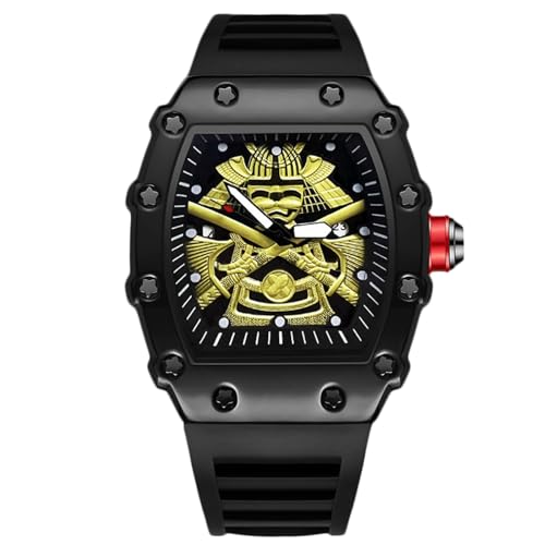 rorios Herren Tonneau Armbanduhren Analog Quarz Uhr Einzigartige Kreative Uhr Freizeit Leuchtend Uhr für Männer mit Silikon Armband Schwarz von rorios
