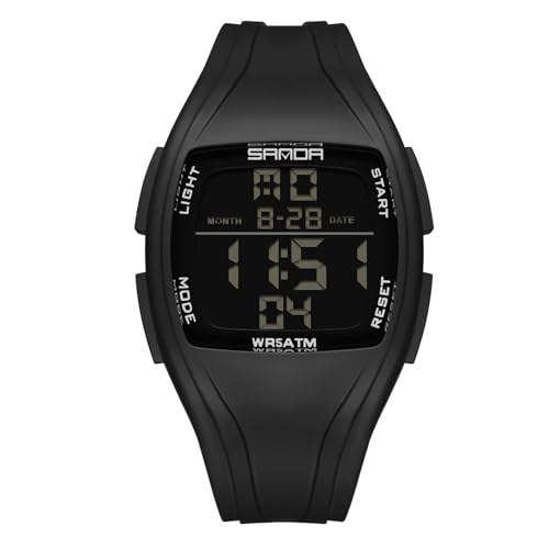 rorios Herren Tonneau Elektronische Uhren Freizeit Sport Armbanduhr Multifunktional Digital Uhr 50M wasserdichte Uhr für Männer Junge mit Gummi Armband Schwarz Silber von rorios