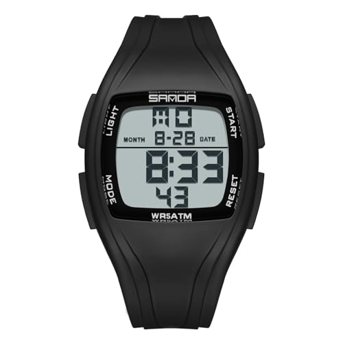 rorios Herren Tonneau Elektronische Uhren Freizeit Sport Armbanduhr Multifunktional Digital Uhr 50M wasserdichte Uhr für Männer Junge mit Gummi Armband Schwarz Weiß von rorios