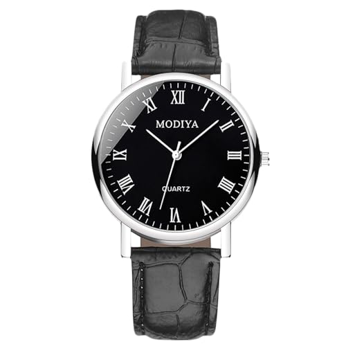 rorios Herren Uhr Analog Quarz Digitaluhr/Römische Ziffern/Dreifach-Chronograph mit Lederarmband Klassische Freizeitarmbanduhren Wasserdicht Watches Schwarz A von rorios
