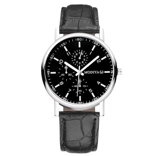rorios Herren Uhr Analog Quarz Digitaluhr/Römische Ziffern/Dreifach-Chronograph mit Lederarmband Klassische Freizeitarmbanduhren Wasserdicht Watches Schwarz B von rorios