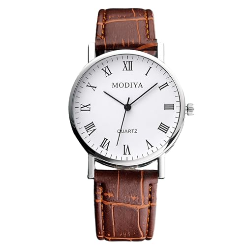 rorios Herren Uhr Analog Quarz Digitaluhr/Römische Ziffern/Dreifach-Chronograph mit Lederarmband Klassische Freizeitarmbanduhren Wasserdicht Watches Weiß und Braun A von rorios