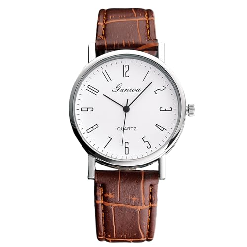 rorios Herren Uhr Analog Quarz Digitaluhr/Römische Ziffern/Dreifach-Chronograph mit Lederarmband Klassische Freizeitarmbanduhren Wasserdicht Watches Weiß und Braun von rorios