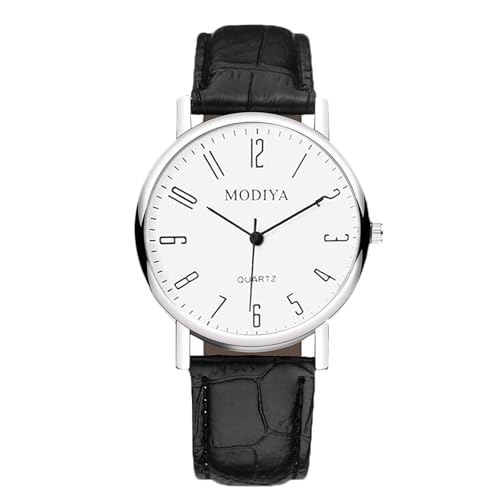 rorios Herren Uhr Analog Quarz Digitaluhr/Römische Ziffern/Dreifach-Chronograph mit Lederarmband Klassische Freizeitarmbanduhren Wasserdicht Watches Weiß und Schwarz von rorios