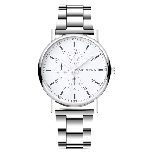 rorios Herren Uhr Analog Quarz Einzel-/Doppel-/Dreifach-Chronograph Klassiker Watch Edelstahlarmband Wasserdicht Watches mit Digitalen/Römischen Ziffern Weiß B von rorios