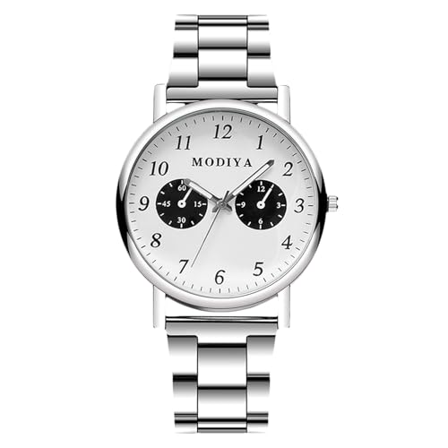 rorios Herren Uhr Analog Quarz Einzel-/Doppel-/Dreifach-Chronograph Klassiker Watch Edelstahlarmband Wasserdicht Watches mit Digitalen/Römischen Ziffern Weiß D von rorios