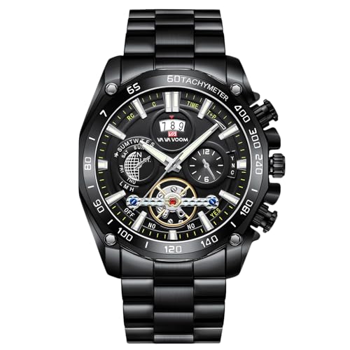 rorios Herren Uhren Analog Chronograph Quarz mit Fleckenstahlgurt wasserdichte Armbanduhr für Männer Datum und leuchtende Funktion Watches Schwarz von rorios