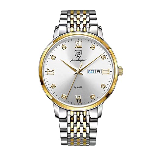 rorios Herrenuhren Analogue Quartz Uhr Leuchtende Armbanduhr mit Edelstahlarmband wasserdichte Diamant Uhr für Herren Männer Gold Weiß von rorios