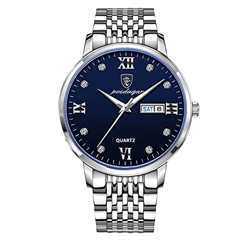 rorios Herrenuhren Analogue Quartz Uhr Leuchtende Armbanduhr mit Edelstahlarmband wasserdichte Diamant Uhr für Herren Männer Silber Blau von rorios