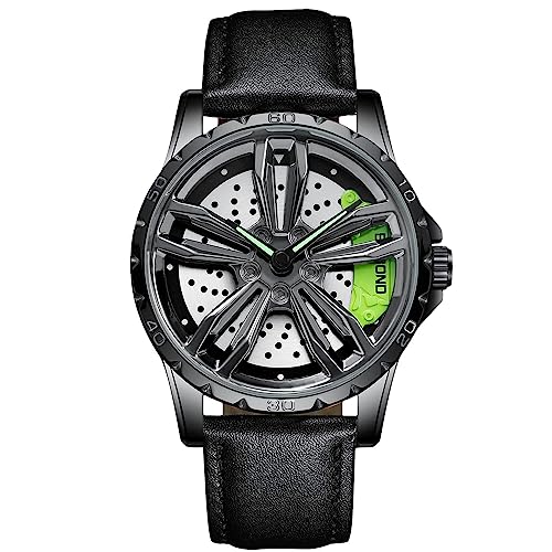 RORIOS Herrenuhr Auto Rad Felgennabe Analoge Quarz Armbanduhr - Mode Sport Uhr 3ATM Wasserdicht Männer Skelett Mit Leder Armband von rorios