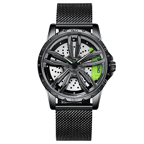 RORIOS Herrenuhr Auto Rad Felgennabe Analoge Quarz Armbanduhr - Mode Sport Uhr 3ATM Wasserdicht Männer Skelett Mit Mesh Armband von rorios