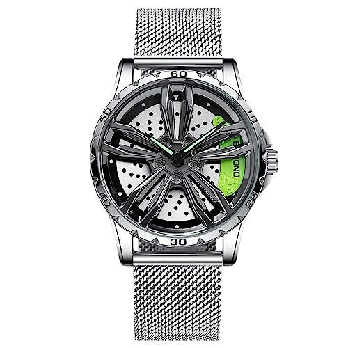 rorios Herrenuhren Auto Rad Felgennabe Uhr Analoge Quarz Armbanduhr Mode Sport Uhren 3ATM wasserdichte Uhr Männer Skelett Uhr mit Mesh Armband von rorios