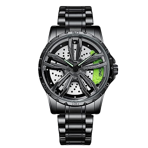 rorios Herrenuhren Auto Rad Felgennabe Uhr Analoge Quarz Armbanduhr Mode Sport Uhren 3ATM wasserdichte Uhr Männer Skelett mit Edelstahl Armband von rorios