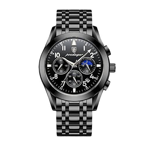 rorios Herrenuhren Klassisch Leuchtend Uhren wasserdichte Kalender Uhr Analogue Quartz Uhren mit LederbandAlle Schwarz von rorios