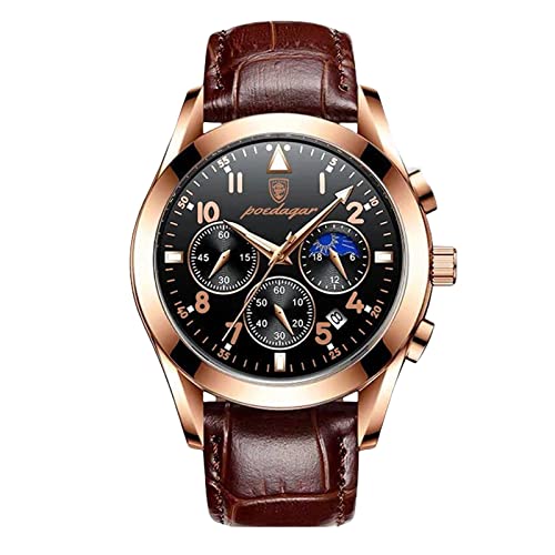 rorios Herrenuhren Klassisch Leuchtend Uhren wasserdichte Kalender Uhr Analogue Quartz Uhren mit LederbandRose Gold Schwarz von rorios