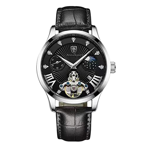 rorios Herrenuhren Leuchtende Armbanduhr mit Lederarmband Analogue Quartz Uhr wasserdichte Diamant Uhr für Männer von rorios