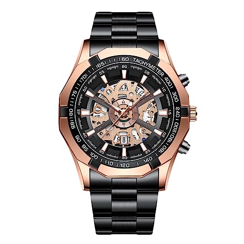 rorios Herrenuhren Men Watch Business Mechanische Uhr Skelett Automatik Uhr Mode wasserdichte Armbanduhr mit Edelstahlband Uhr für Männer von rorios
