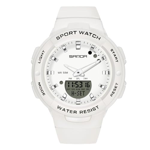 rorios Mädchen Elektronische Uhren Digital Analog Quarz Armbanduhr Damen Einfach Uhr Harz 50M wasserdichte Uhr Multifunktional Militär Uhr für Frauen Weiß von rorios