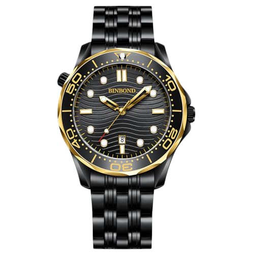 rorios Minimalistic Armbanduhren für Herren Freizeit Quarz Uhren wasserdichte Datum Kalender Uhr Leuchtend Analog Skala Uhr mit Edelstahl Armband für Männer Schwarz Gold von rorios