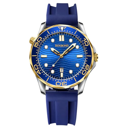 rorios Minimalistic Armbanduhren für Herren Freizeit Quarz Uhren wasserdichte Datum Kalender Uhr Leuchtend Analog Skala Uhr mit Silikon Armband für Männer Blau Silber A von rorios