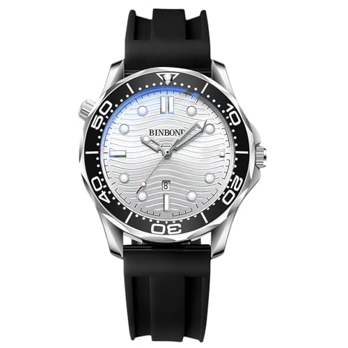 rorios Minimalistic Armbanduhren für Herren Freizeit Quarz Uhren wasserdichte Datum Kalender Uhr Leuchtend Analog Skala Uhr mit Silikon Armband für Männer Weiß Schwarz A von rorios