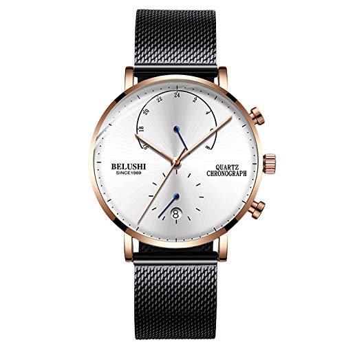 rorios Mode Herren Uhr Männer Mesh Edelstahlband Sport Datum Kalender Leuchtend Armbanduhren für Herren Wasserdicht Uhren von rorios