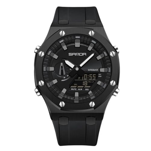 rorios Mode Herren für Uhren Multifunktional Elektronische Armbanduhr 5ATM Silikon Armband Uhr Digital Analog Quarz Uhr Trendige Dual Display Herrenuhren Schwarz A von rorios