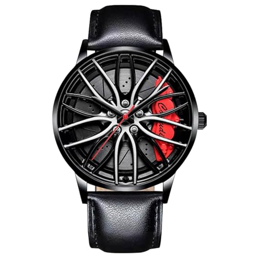 rorios Mode Herrenuhren Analoge Quarz Armbanduhr Car Hub Design Uhren Cool wasserdichte Uhr mit Leder Armband für Männer Rot C von rorios