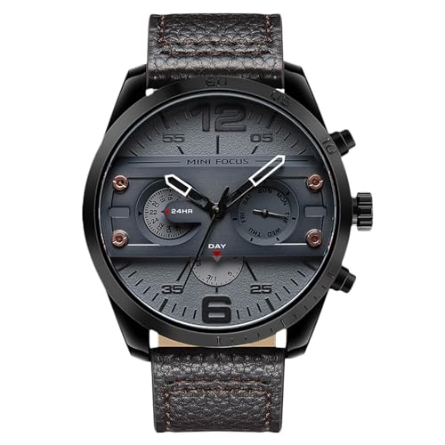 rorios Mode Herrenuhren Multifunktional Leder Armband Uhren für Männer Analoge Quarz Armbanduhren Edelstahl Herren Freizeit Uhr Schwarz Braun von rorios