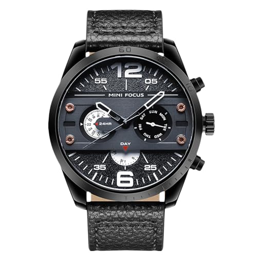 rorios Mode Herrenuhren Multifunktional Leder Armband Uhren für Männer Analoge Quarz Armbanduhren Edelstahl Herren Freizeit Uhr Schwarz von rorios