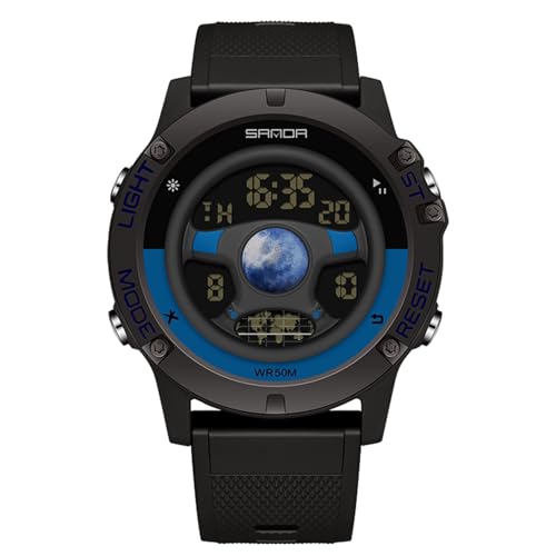 rorios Multifunktional Elektronische Armbanduhr Kreative Herrenuhren Mode Digital Uhr Herren wasserdichte Sport Uhr mit Gummi Armband Schwarz Blau von rorios
