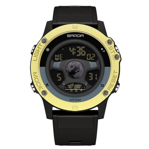 rorios Multifunktional Elektronische Armbanduhr Kreative Herrenuhren Mode Digital Uhr Herren wasserdichte Sport Uhr mit Gummi Armband Schwarz Gold von rorios