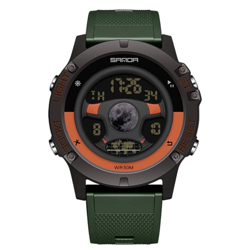 rorios Multifunktional Elektronische Armbanduhr Kreative Herrenuhren Mode Digital Uhr Herren wasserdichte Sport Uhr mit Gummi Armband Schwarz Grün von rorios