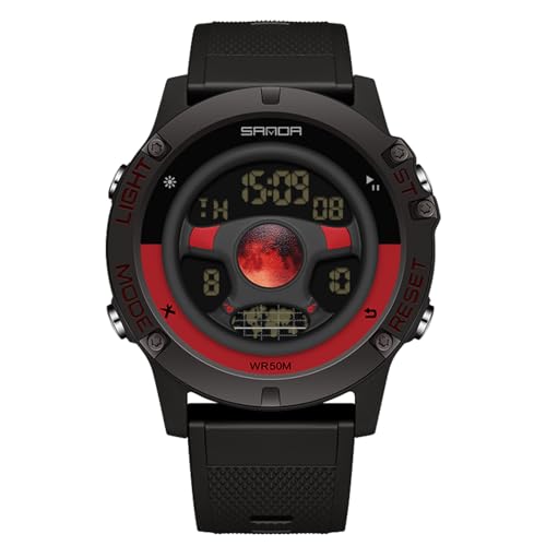 rorios Multifunktional Elektronische Armbanduhr Kreative Herrenuhren Mode Digital Uhr Herren wasserdichte Sport Uhr mit Gummi Armband Schwarz Rot von rorios