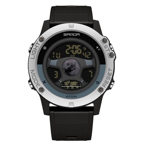 rorios Multifunktional Elektronische Armbanduhr Kreative Herrenuhren Mode Digital Uhr Herren wasserdichte Sport Uhr mit Gummi Armband Schwarz Silber von rorios