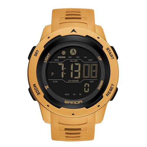 rorios Multifunktional Elektronische Armbanduhr Stilvolle Sport Uhren Herren Damen Uhr Digital Quarz Uhr Unisex wasserdichte Uhr Gummi Armband Harz Fall Uhr Gelb von rorios