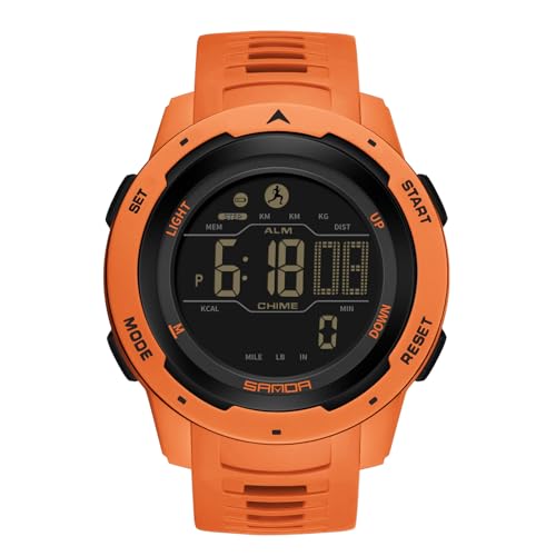 rorios Multifunktional Elektronische Armbanduhr Stilvolle Sport Uhren Herren Damen Uhr Digital Quarz Uhr Unisex wasserdichte Uhr Gummi Armband Harz Fall Uhr Orange von rorios