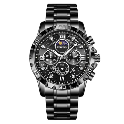 rorios Multifunktional Herrenuhren Elegant Diamant Uhren Analoge Quarz Uhr Edelstahl Chronograph Uhr Mode Armbanduhren für Herren Schwarz von rorios