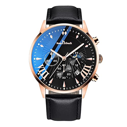 rorios Multifunktions Herrenuhren Herren Business Analoge Quarzuhr Sport Chronograph Männer Armbanduhr 3ATM Leuchtend Uhr mit Lederarmband von rorios