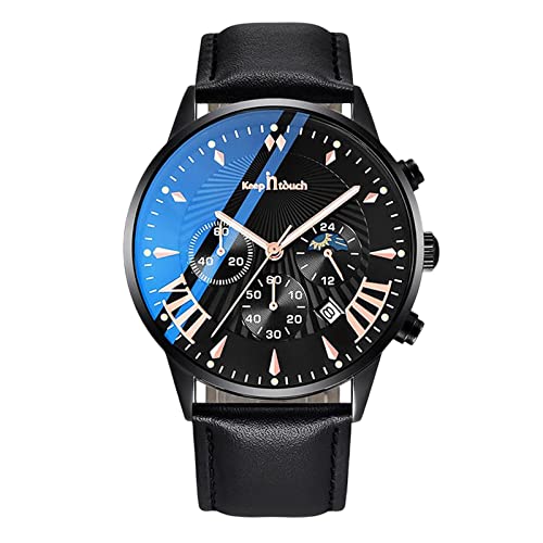 rorios Multifunktions Herrenuhren Herren Business Analoge Quarzuhr Sport Chronograph Männer Armbanduhr 3ATM Leuchtend Uhr mit Lederarmband von rorios