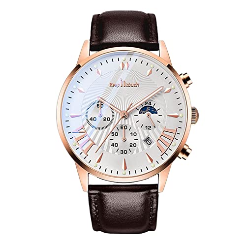 rorios Multifunktions Herrenuhren Herren Business Analoge Quarzuhr Sport Chronograph Männer Armbanduhr 3ATM Leuchtend Uhr mit Lederarmband von rorios