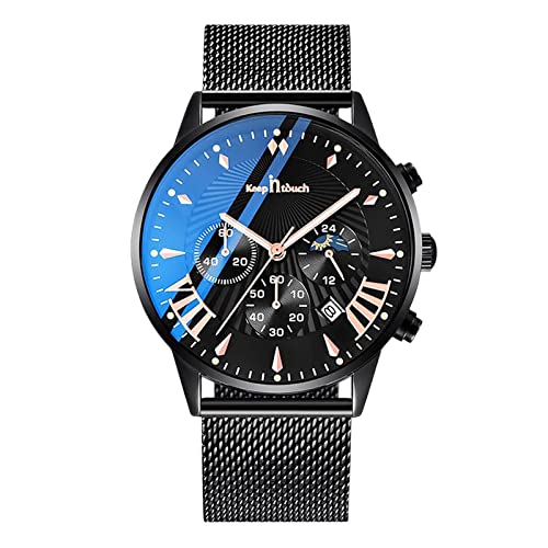 rorios Multifunktions Herrenuhren Herren Business Analoge Quarzuhr Sport Chronograph Männer Armbanduhr 3ATM Leuchtend Uhr mit Mesh Armband von rorios