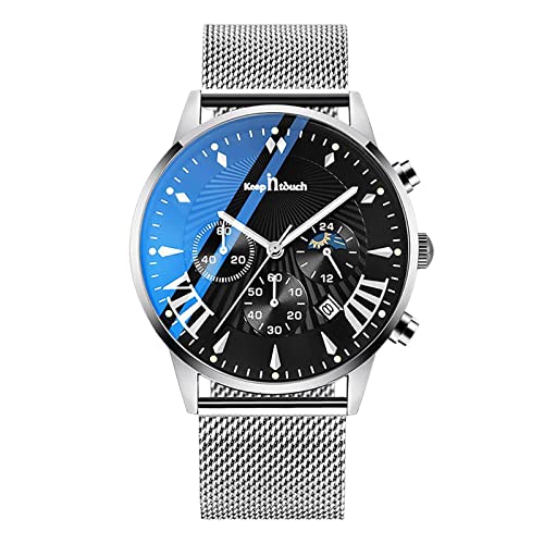 rorios Multifunktions Herrenuhren Herren Business Analoge Quarzuhr Sport Chronograph Männer Armbanduhr 3ATM Leuchtend Uhr mit Mesh Armband von rorios