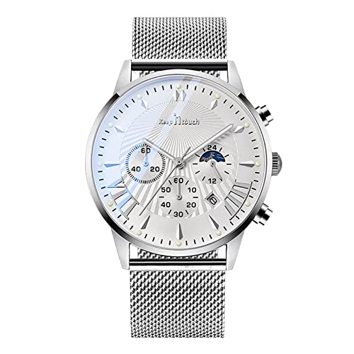 rorios Multifunktions Herrenuhren Herren Business Analoge Quarzuhr Sport Chronograph Männer Armbanduhr 3ATM Leuchtend Uhr mit Mesh Armband von rorios